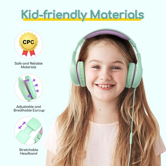 EarFun Kinder Kopfhörer, Kopfhörer Kinder mit Kabel, 85/94dB Lautstärkenbegrenzer, faltbar, verstellbar, Stereo Sound, HD-Mikrofon, Audio-Sharing, Over-Ear Kinderkopfhörer für Schule/Tablet/Reisen