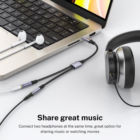 MOSWAG Audio Y Kabel Klinke 3.5 mm Splitter, USB C Klinke Splitter Kopfhörer Aux Adapter Audio Y Kabel kompatibel mit iPhone 16 Pro Max/16 Plus,Pixel 8 7 6 Pro 5,Galaxy S24 S23 S22 A33 A54