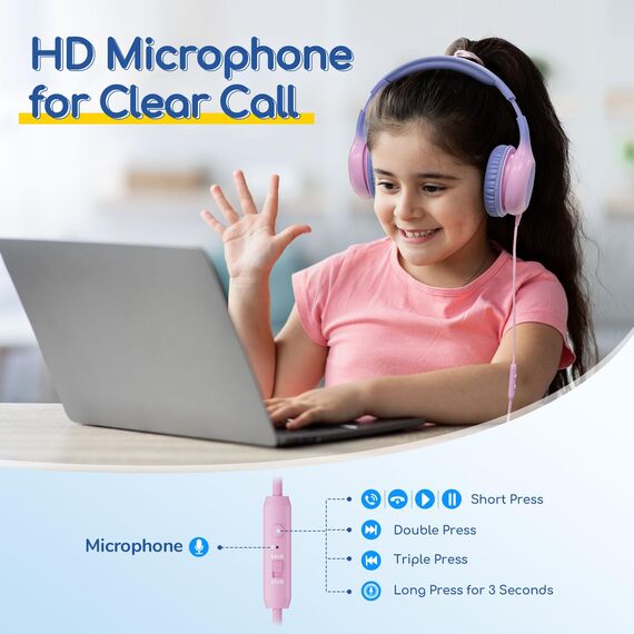 EarFun Kinder Kopfhörer, Kopfhörer Kinder mit USB-C Kabel, 85/94dB Lautstärkenbegrenzer, verstellbar, Stereo Sound, HD-Mikrofon, Audio-Sharing, Over-Ear Kinderkopfhörer für Schule/Tablet/Reisen