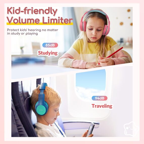 EarFun Kinder Kopfhörer, 2er-Pack, Kopfhörer Kinder mit Kabel, 85/94dB Lautstärkenbegrenzer, verstellbar, Stereo Sound, HD-Mikrofon, Audio-Sharing, Over-Ear Kinderkopfhörer für Schule/Tablet/Reisen