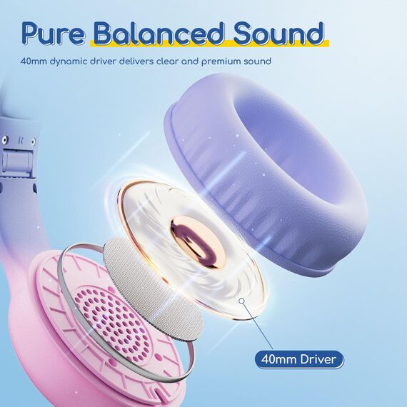 EarFun Kinder Kopfhörer, Kopfhörer Kinder mit USB-C Kabel, 85/94dB Lautstärkenbegrenzer, verstellbar, Stereo Sound, HD-Mikrofon, Audio-Sharing, Over-Ear Kinderkopfhörer für Schule/Tablet/Reisen