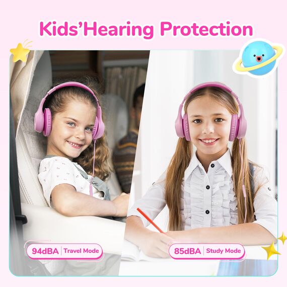 EarFun Kinder Kopfhörer, Over-Ear Kopfhörer für Kinder mit Kabel, 85/94dB Lautstärkenbegrenzer, Faltbar, Einstellbar, Hi-Fi Klang, HD-Mikrofon, Komfortables Tragen, Kinderkopfhörer für Schule/Tablet