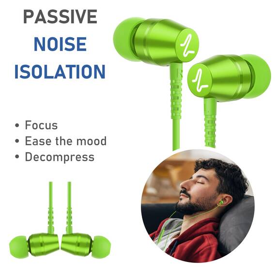 LUDOS OMNITONE Kopfhörer In Ear Kopfhörer mit Kabel und Mikrofon, 5 Jahre Garantie, In Ear Ohrhörer, 3,5 mm Klinkenstecker Earbuds, Satte Bässe Earphones, Headphones für iPhone, iPad, Samsung - Grün
