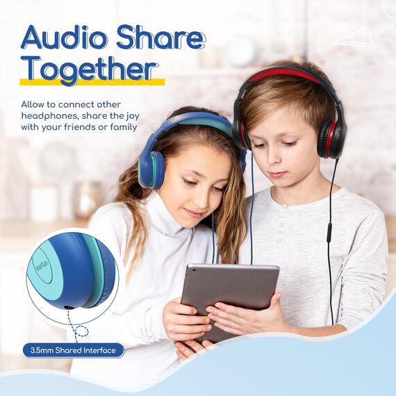 EarFun Kinder Kopfhörer, Kopfhörer Kinder mit USB-C Kabel, 85/94dB Lautstärkenbegrenzer, verstellbar, Stereo Sound, HD-Mikrofon, Audio-Sharing, Over-Ear Kinderkopfhörer für Schule/Tablet/Reisen