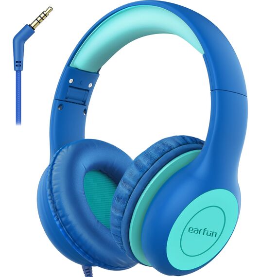 EarFun Kinder Kopfhörer, Kopfhörer Kinder mit Kabel, 85dB Lautstärkenbegrenzer, faltbar, verstellbar, Stereo Sound, HD-Mikrofon, Audio-Sharing, Over-Ear Kinderkopfhörer für Schule/Tablet/Reisen