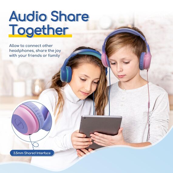 EarFun Kinder Kopfhörer, Kopfhörer Kinder mit USB-C Kabel, 85/94dB Lautstärkenbegrenzer, verstellbar, Stereo Sound, HD-Mikrofon, Audio-Sharing, Over-Ear Kinderkopfhörer für Schule/Tablet/Reisen