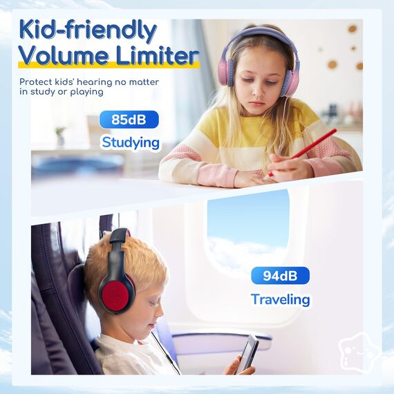 EarFun Kinder Kopfhörer, Kopfhörer Kinder mit USB-C Kabel, 85/94dB Lautstärkenbegrenzer, verstellbar, Stereo Sound, HD-Mikrofon, Audio-Sharing, Over-Ear Kinderkopfhörer für Schule/Tablet/Reisen