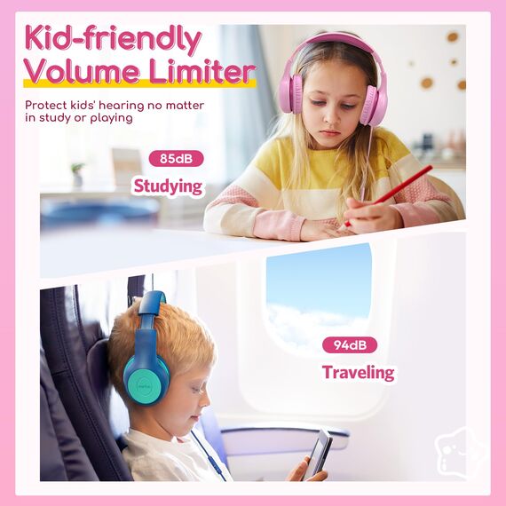 EarFun Kinder Kopfhörer, Kopfhörer Kinder mit Kabel, 85/94dB Lautstärkenbegrenzer, faltbar, verstellbar, Stereo Sound, HD-Mikrofon, Audio-Sharing, Over-Ear Kinderkopfhörer für Schule/Tablet/Reisen