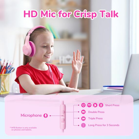EarFun Kinder Kopfhörer, Over-Ear Kopfhörer für Kinder mit Kabel, 85/94dB Lautstärkenbegrenzer, Faltbar, Einstellbar, Hi-Fi Klang, HD-Mikrofon, Komfortables Tragen, Kinderkopfhörer für Schule/Tablet