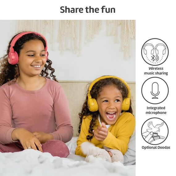 POGS Drahtloser Bluetooth Kinderkopfhörer | The Gecko 2 | Faltbarer robuster Kinderkopfhörer ab 3 Jahren | Lautstärkebegrenzung 85 dB | Mikrofon | On-Ear | Drahtlose Musik-Sharing-Funktion (rGrau)