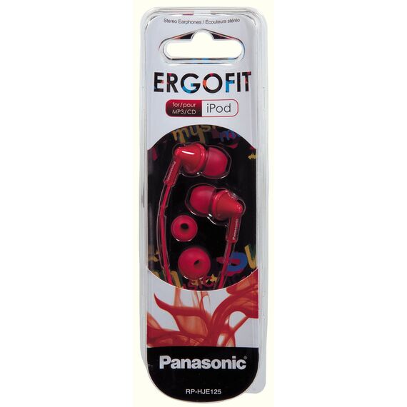 Panasonic RP-HJE125-R In-Ohr-Kopfhörer - DREI Paar Pass-Stücke, 10-24.000 Hz, 1,1 m Kabel, rot (Packung mit 2)