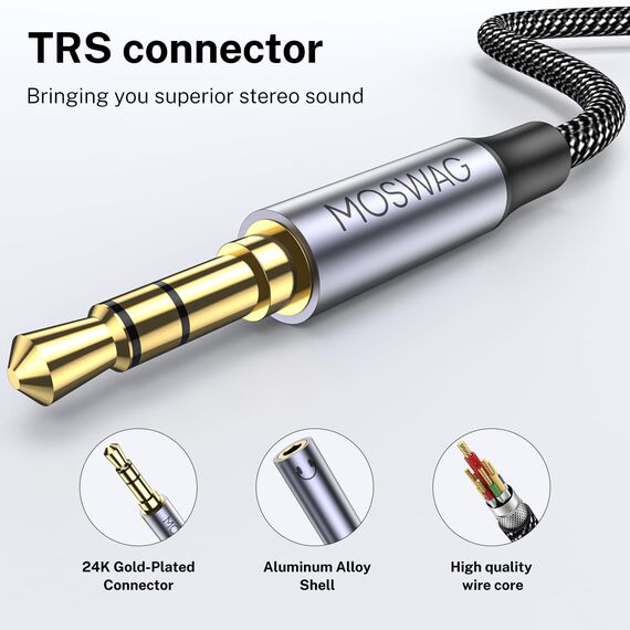 MOSWAG Audio Y Splitter Kabel, Aux Splitter Adapter 1 in 2 out, 3,5mm Stecker auf 2 Buchse Kopfhörer Adapter für Samsung, Smartphone, Kopfhörer, Lautsprecher, PS4, Switch, Tablets, PC