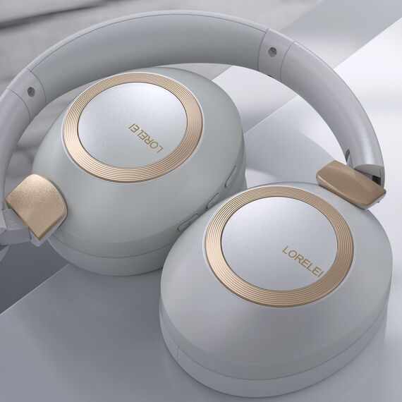 LORELEI B-C6 Kabellose Over-Ear-Kopfhörer, 50H Playtime Faltbare, leichte Bluetooth-Headsets, Tiefe Bässe, eingebautes Mikrofon, Ohrenschützer aus Memory-Schaumstoff, für Reisen(Smoke Gray)