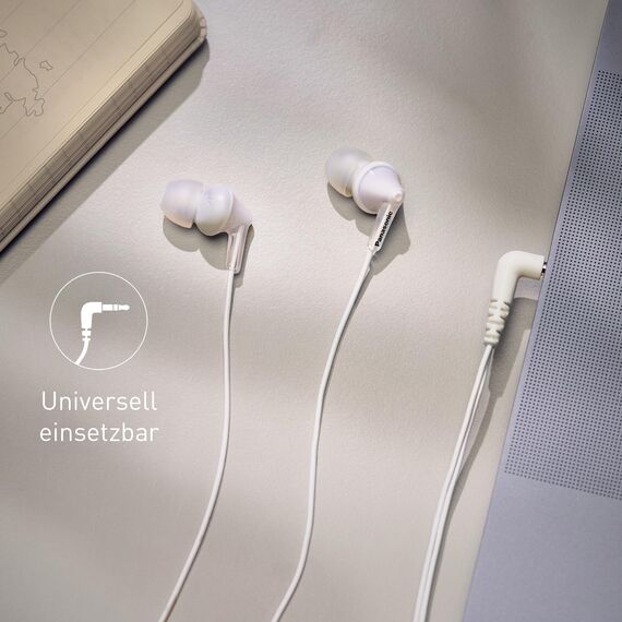 Panasonic RP-HJE125E-W In-Ohr-Kopfhörer - Drei Paar Pass-Stücke, 10-24.000 Hz, 1,1 m Kabel, weiß