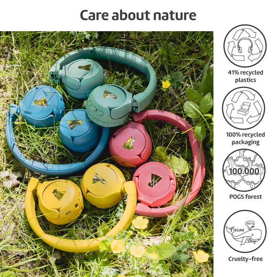 POGS Drahtloser Bluetooth Kinderkopfhörer | The Gecko 2 | Faltbarer robuster Kinderkopfhörer ab 3 Jahren | Lautstärkebegrenzung 85 dB | Mikrofon | On-Ear | Drahtlose Musik-Sharing-Funktion (rRosa)