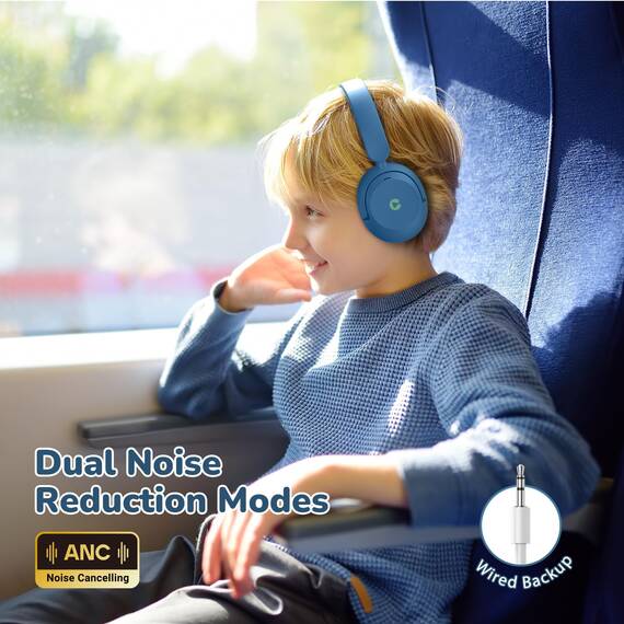 iClever Noise Cancelling Kopfhörer Kinder Bluetooth, 60H Spielzeit, 80dBA Sichere Lautstärke, Bequeme Passform, Bluetooth5.4, Preisgekrönte Kinder Kopfhörer AUX Kabel für Flugreisen