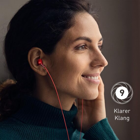 Panasonic RP-HJE125-R In-Ohr-Kopfhörer - Drei Paar Pass-Stücke, 10-24.000 Hz, 1,1 m Kabel, rot