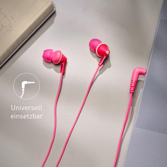 Panasonic RP-HJE125-P In-Ohr-Kopfhörer - Drei Paar Pass-Stücke, 10-24.000 Hz, 1,1 m Kabel, rosa