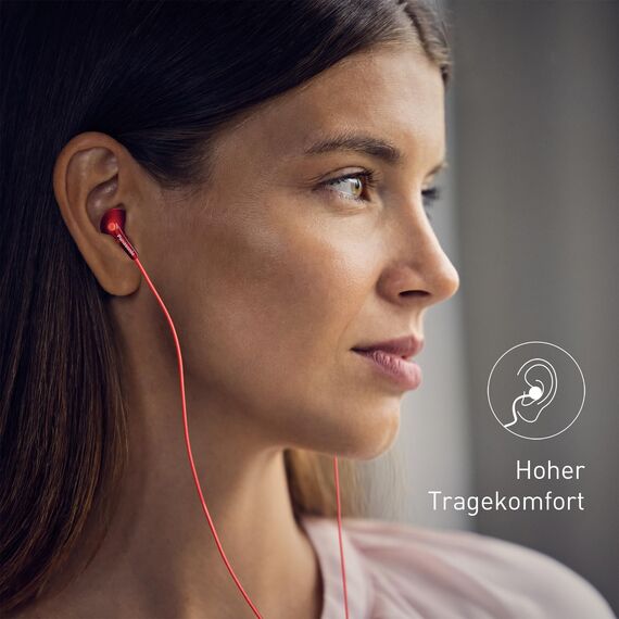 Panasonic RP-HJE125-R In-Ohr-Kopfhörer - Drei Paar Pass-Stücke, 10-24.000 Hz, 1,1 m Kabel, rot