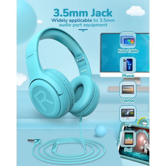 awatrue Kopfhörer Kinder, Kabel Kinderkopfhörer mit Mikrofon, Over Ear kopfhörer Kinder 85/94dB Lautstärkenbegrenzer, Stereo Sound, Faltbare, Einstellbar, Audio-Sharing