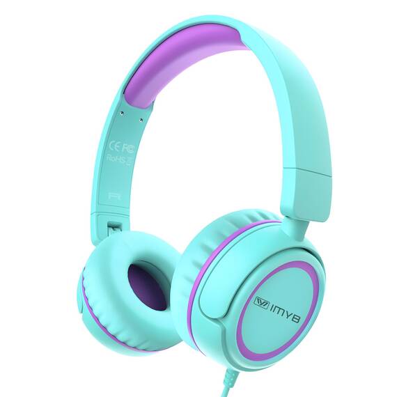 IMYB Kinder kopfhörer, Kopfhörer für Kinder mit Kabel, faltbar, Stereo Sound, Sichere Lautstärkebegrenzung, 3,5 mm Jack, Over Ear Kinderkopfhörer für Schule, Junge, Mädchen, Tablet, PC, Grün
