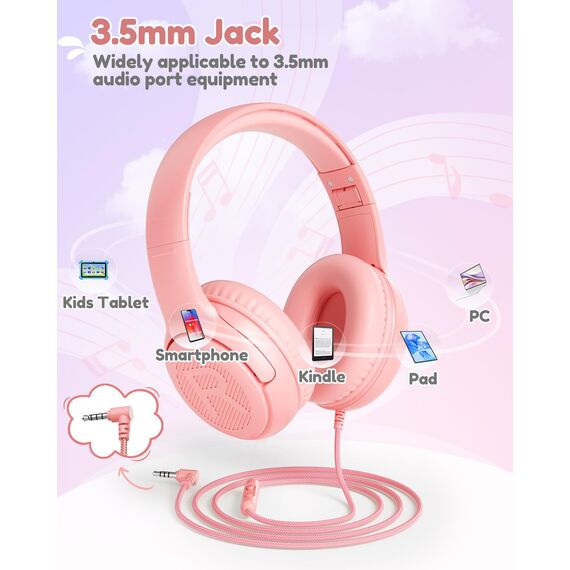 awatrue Kopfhörer Kinder, Kabel Kinderkopfhörer mit Mikrofon, Over Ear kopfhörer Kinder 85/94dB Lautstärkenbegrenzer, Stereo Sound, Faltbare, Einstellbar, Audio-Sharing