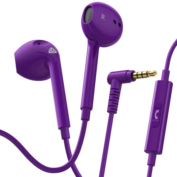 LUDOS Zenith Kopfhörer In Ear Kopfhörer mit Kabel und Mikrofon, 2-Jahre Garantie, In Ear Ohrhörer, 3,5 mm Klinkenstecker Earbuds, Satte Bässe Earphones, Headphones für iPhone, iPad, Samsung - Lila