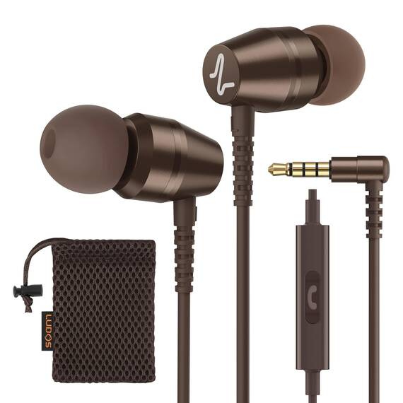 LUDOS OMNITONE Kopfhörer In Ear Kopfhörer mit Kabel und Mikrofon, 5 Jahre Garantie, In Ear Ohrhörer, 3,5 mm Klinkenstecker Earbuds, Satte Bässe Earphones, Headphones für iPhone, iPad - Braun