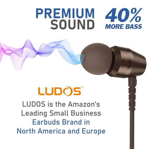 LUDOS OMNITONE Kopfhörer In Ear Kopfhörer mit Kabel und Mikrofon, 5 Jahre Garantie, In Ear Ohrhörer, 3,5 mm Klinkenstecker Earbuds, Satte Bässe Earphones, Headphones für iPhone, iPad - Braun