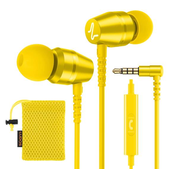 LUDOS OMNITONE Kopfhörer In Ear Kopfhörer mit Kabel und Mikrofon, 5 Jahre Garantie, In Ear Ohrhörer, 3,5 mm Klinkenstecker Earbuds, Satte Bässe Earphones, Headphones für iPhone, iPad - Gelb