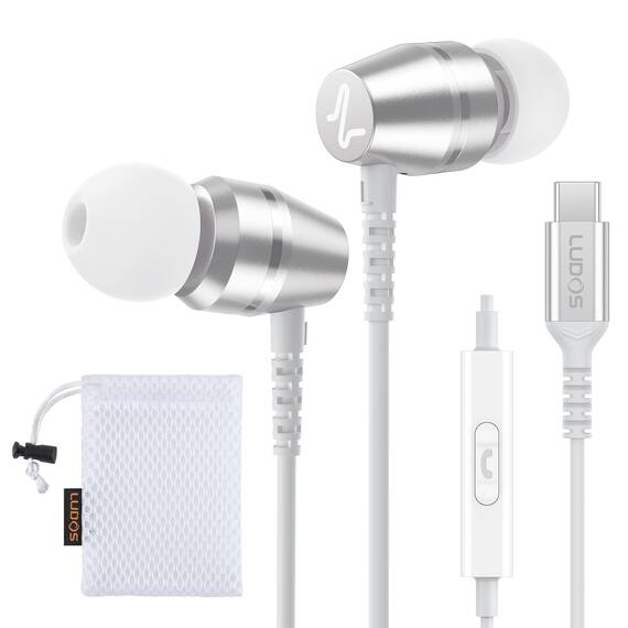 LUDOS OMNITONE USB C Kopfhörer, 5 Jahre Garantie für iPhone 17 16 15 Pro Max Plus Air Samsung Galaxy S24 S23 Ultra S22 S21 FE S20 A53 A54, USB Typ C Ohrhörer mit Mikrofon In-Ear mit Kabel für iPad