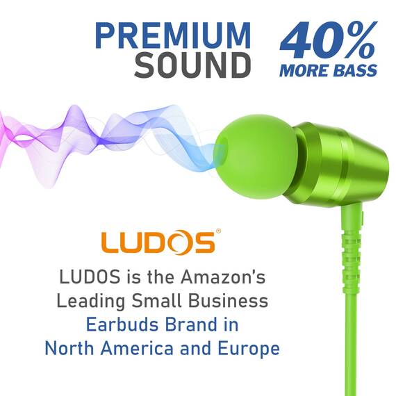 LUDOS OMNITONE Kopfhörer In Ear Kopfhörer mit Kabel und Mikrofon, 5 Jahre Garantie, In Ear Ohrhörer, 3,5 mm Klinkenstecker Earbuds, Satte Bässe Earphones, Headphones für iPhone, iPad, Samsung - Grün