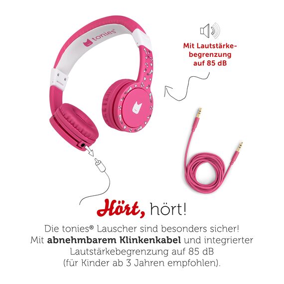 tonies-Lauscher – verstellbare & Faltbare Kinder Kopfhörer mit Lautstärkebegrenzung, Over Ear Kopfhörer mit Kabel und gepolsterten Kopfbügeln, Pink