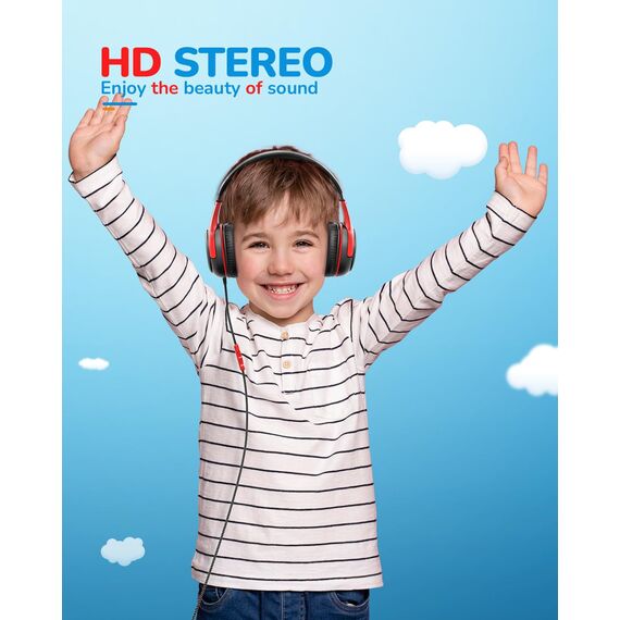 awatrue Kinder Kopfhörer, Kinderkopfhörer mit Kabel, Over Ear Kopfhörer Kinder für Schule/Reisen/PC/Tablet, 85/94dB Lautstärkenbegrenzer, Stereo Sound, Faltbare, Audio-Sharing, SchwarzRot