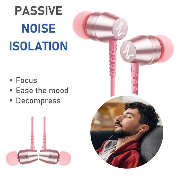 LUDOS OMNITONE Kopfhörer In Ear Kopfhörer mit Kabel und Mikrofon, 5 Jahre Garantie, In Ear Ohrhörer, 3,5 mm Klinkenstecker Earbuds, Satte Bässe Earphones, Headphones für iPhone, iPad, Samsung - Rosa