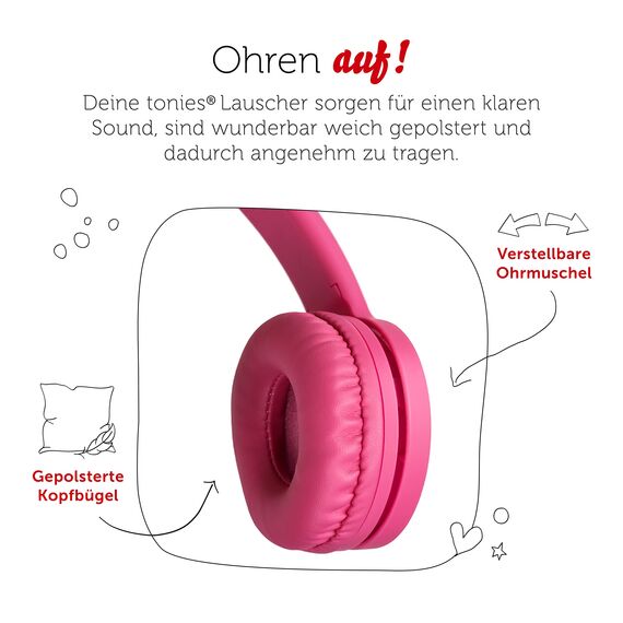 tonies-Lauscher – verstellbare & Faltbare Kinder Kopfhörer mit Lautstärkebegrenzung, Over Ear Kopfhörer mit Kabel und gepolsterten Kopfbügeln, Pink
