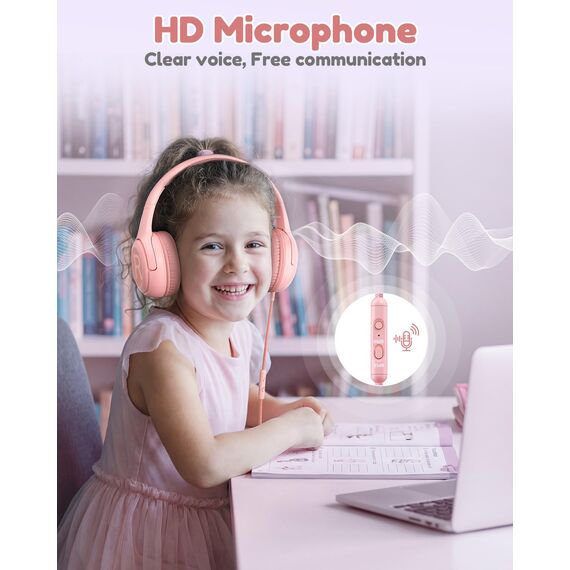 awatrue Kopfhörer Kinder, Kabel Kinderkopfhörer mit Mikrofon, Over Ear kopfhörer Kinder 85/94dB Lautstärkenbegrenzer, Stereo Sound, Faltbare, Einstellbar, Audio-Sharing