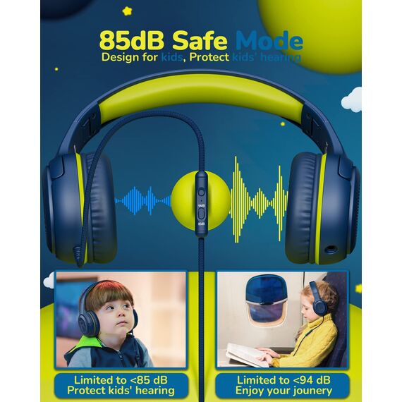 Kinder Kopfhörer für die Schule Kleinkind verkabelt mit Mikrofon Plug in Bulk Jungen Headset Mädchen 3+ Jahr alt Blau Grün Shareport Telefone Teen Lautstärkeregler Flugzeug Zwei Kinder Babys Over Ear