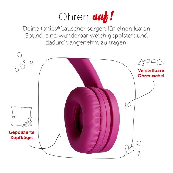tonies-Lauscher – verstellbare & Faltbare Kinder Kopfhörer mit Lautstärkebegrenzung, Over Ear Kopfhörer mit Kabel und gepolsterten Kopfbügeln, Beere