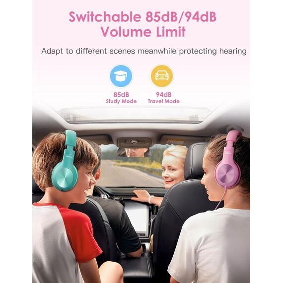 Nabevi Kopfhörer Kinder, Kinder Kopfhörer mit Kabel, 85/94dB Lautstärkegrenze, HD-Stereoton, Sharing-Funktion, Faltbare Over-Ear Kinderkopfhörer mit Mikrofon für Schule/Reise/Tablet/iPad/Kindle, Grün