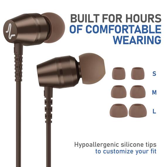 LUDOS OMNITONE Kopfhörer In Ear Kopfhörer mit Kabel und Mikrofon, 5 Jahre Garantie, In Ear Ohrhörer, 3,5 mm Klinkenstecker Earbuds, Satte Bässe Earphones, Headphones für iPhone, iPad - Braun