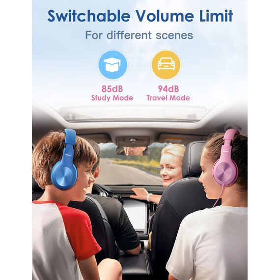 Nabevi Kinder Kopfhörer, Kopfhörer Kinder mit Kabel, 85/94dB Lautstärkegrenze, HD-Ton, Sharing-Funktion, Over-Ear Verstellbare Faltbare Kinderkopfhörer mit Mikrofon für Schule/Reise/PC/iPad, Blau