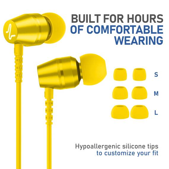 LUDOS OMNITONE Kopfhörer In Ear Kopfhörer mit Kabel und Mikrofon, 5 Jahre Garantie, In Ear Ohrhörer, 3,5 mm Klinkenstecker Earbuds, Satte Bässe Earphones, Headphones für iPhone, iPad - Gelb