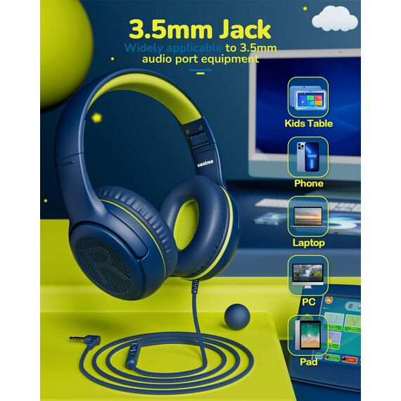 Kinder Kopfhörer für die Schule Kleinkind verkabelt mit Mikrofon Plug in Bulk Jungen Headset Mädchen 3+ Jahr alt Blau Grün Shareport Telefone Teen Lautstärkeregler Flugzeug Zwei Kinder Babys Over Ear