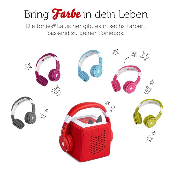 tonies-Lauscher – verstellbare & Faltbare Kinder Kopfhörer mit Lautstärkebegrenzung, Over Ear Kopfhörer mit Kabel und gepolsterten Kopfbügeln, Rot