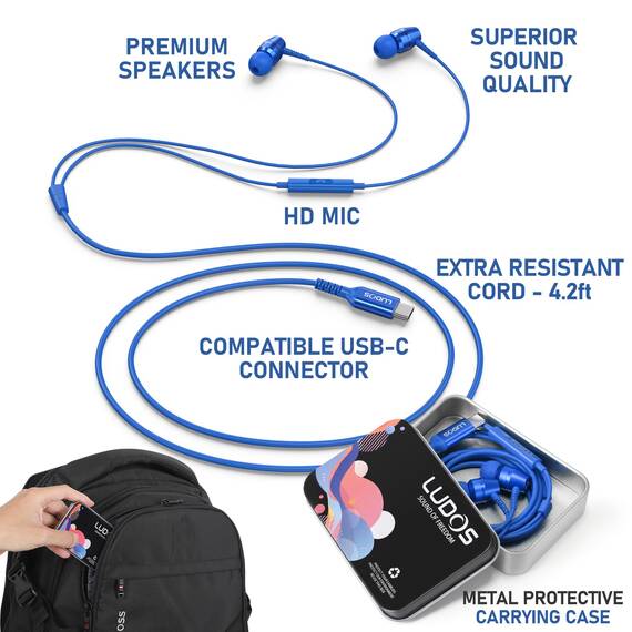 LUDOS OMNITONE USB C Kopfhörer, 5 Jahre Garantie für iPhone 17 16 15 Pro Max Plus Air Samsung Galaxy S24 S23 Ultra S22 S21 FE S20 A53 A54, USB Typ C Ohrhörer mit Mikrofon In-Ear mit Kabel für iPad