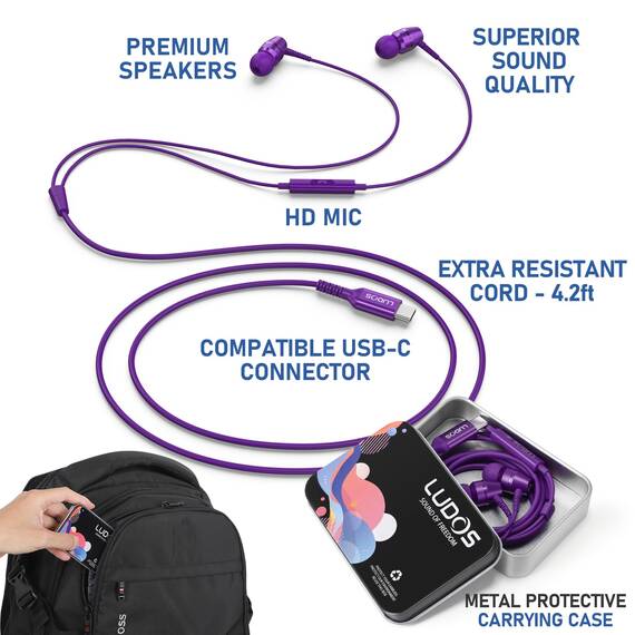 LUDOS OMNITONE USB C Kopfhörer, 5 Jahre Garantie für iPhone 17 16 15 Pro Max Plus Air Samsung Galaxy S24 S23 Ultra S22 S21 FE S20 A53 A54, USB Typ C Ohrhörer mit Mikrofon In-Ear mit Kabel für iPad