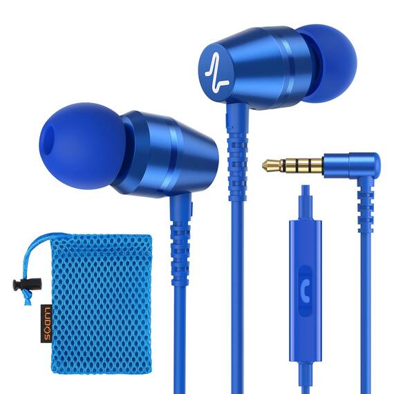 LUDOS OMNITONE Kopfhörer In Ear Kopfhörer mit Kabel und Mikrofon, 5 Jahre Garantie, In Ear Ohrhörer, 3,5 mm Klinkenstecker Earbuds, Satte Bässe Earphones, Headphones für iPhone, iPad, Samsung - Blau