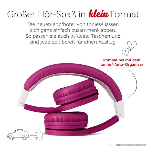 tonies-Lauscher – verstellbare & Faltbare Kinder Kopfhörer mit Lautstärkebegrenzung, Over Ear Kopfhörer mit Kabel und gepolsterten Kopfbügeln, Beere