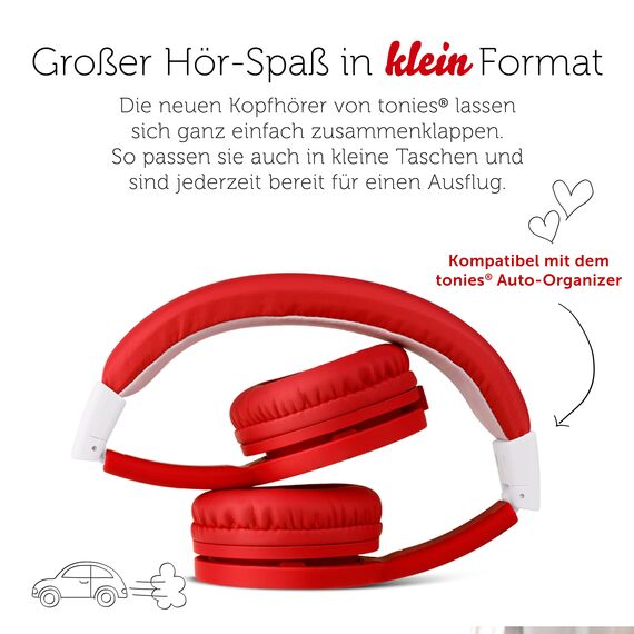 tonies-Lauscher – verstellbare & Faltbare Kinder Kopfhörer mit Lautstärkebegrenzung, Over Ear Kopfhörer mit Kabel und gepolsterten Kopfbügeln, Rot